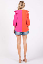Load image into Gallery viewer, GeeGee Full Size Ruffle Trim Contrast Blouse