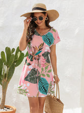 Load image into Gallery viewer, Drawstring Printed V-Neck Mini Dress