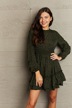 Load image into Gallery viewer, Leopard Smock Waist Long Sleeve Dress