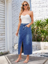 Load image into Gallery viewer, Slit Midi Denim Skirt with Pockets