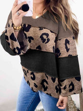 Load image into Gallery viewer, Color Block Leopard V-Neck Blouse