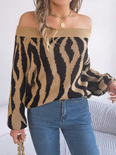 Load image into Gallery viewer, Off-Shoulder Animal Print Long Sleeve Sweater
