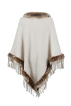 Load image into Gallery viewer, Faux Fur Trim Fringed Poncho