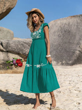 Load image into Gallery viewer, Embroidered Square Neck Cap Sleeve Dress