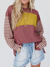 Load image into Gallery viewer, Round Neck Color Block Dropped Shoulder T-Shirt
