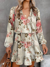 Load image into Gallery viewer, Printed Tie Neck Long Sleeve Dress