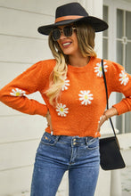 Load image into Gallery viewer, Flower Pattern Round Neck Short Sleeve Pullover Sweater