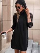 Load image into Gallery viewer, Lace Trim Long Sleeve Hooded Dress