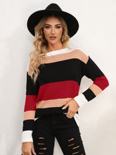 Load image into Gallery viewer, Striped Round Neck Dropped Shoulder Sweater