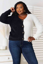 Load image into Gallery viewer, Woven Right Contrast Button-Front V-Neck Cardigan