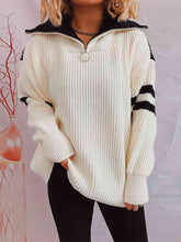 Load image into Gallery viewer, Ribbed Two-Tone Half Zip Sweater
