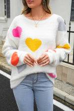 Load image into Gallery viewer, Heart Pattern Round Neck Long Sleeve Sweater