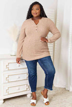 Load image into Gallery viewer, Double Take Notched Neck Ribbed Long Sleeve T-Shirt