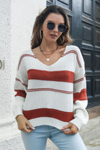 Load image into Gallery viewer, Striped V-Neck Drop Shoulder Sweater