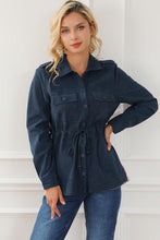 Load image into Gallery viewer, Geometric Button Up Drawstring Collared Neck Jacket