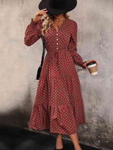 Load image into Gallery viewer, Printed Tiered V-Neck Buttoned Midi Dress