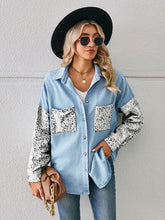 Load image into Gallery viewer, Leopard Button Up Denim Jacket