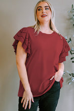 Load image into Gallery viewer, Plus Size Eyelet Round Neck Short Sleeve Blouse