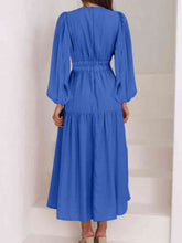 Load image into Gallery viewer, Deep V-Neck Balloon Sleeve Plain Maxi Dress