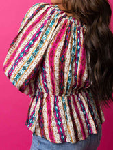 Load image into Gallery viewer, Striped Tie Neck Flounce Sleeve Babydoll Top
