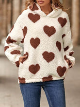 Load image into Gallery viewer, Fuzzy Heart Pocketed Dropped Shoulder Hoodie