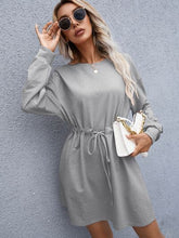 Load image into Gallery viewer, Drawstring Round Neck Dropped Shoulder Mini Dress