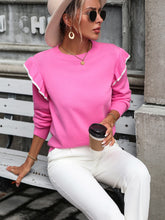 Load image into Gallery viewer, Round Neck Ruffle Trim Long Sleeve Pullover Sweater