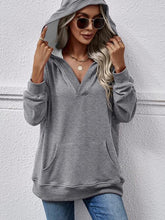 Load image into Gallery viewer, V-Neck Drop Shoulder Long Sleeve Hoodie