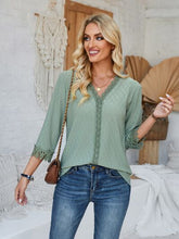 Load image into Gallery viewer, Lace Detail V-Neck Three-Quarter Sleeve Blouse
