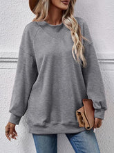 Load image into Gallery viewer, Round Neck Drop Shoulder Long Sleeve Sweatshirt
