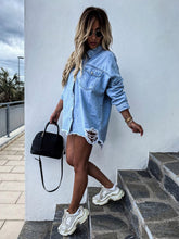Load image into Gallery viewer, Raw Hem Collared Neck Long Sleeve Denim Jacket