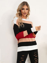 Load image into Gallery viewer, Striped Round Neck Dropped Shoulder Sweater
