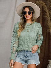 Load image into Gallery viewer, Eyelet Crochet Lantern Sleeve Sweater