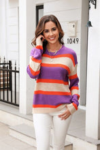 Load image into Gallery viewer, Color Block Round Neck Dropped Shoulder Sweater