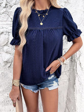 Load image into Gallery viewer, Eyelet Mock Neck Flounce Sleeve Blouse