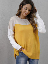 Load image into Gallery viewer, Color Block Round Neck Dropped Shoulder Sweater