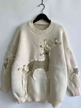Load image into Gallery viewer, Reindeer Round Neck Long Sleeve Sweater