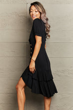 Load image into Gallery viewer, Decorative Button Surplice Ruffle Hem Dress
