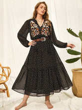 Load image into Gallery viewer, Plus Size Embroidered Tassel Balloon Sleeve Dress