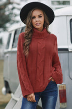 Load image into Gallery viewer, Cable-Knit Turtleneck Dropped Shoulder Sweater
