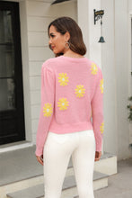 Load image into Gallery viewer, Flower Pattern Round Neck Short Sleeve Pullover Sweater