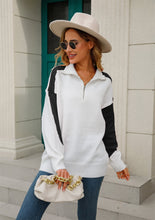 Load image into Gallery viewer, Two-Tone Collared Neck Dropped Shoulder Knit Top