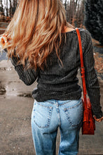 Load image into Gallery viewer, Ribbed Buttoned V-Neck Long Sleeve Top