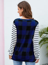 Load image into Gallery viewer, Plaid Striped Round Neck Long Sleeve T-Shirt