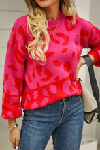 Load image into Gallery viewer, Woven Right Leopard Round Neck Dropped Shoulder Sweater