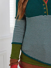 Load image into Gallery viewer, Striped Contrast Notched Long Sleeve Sweater