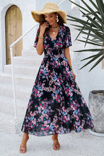 Load image into Gallery viewer, Smocked Floral V-Neck Short Sleeve Dress