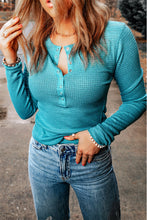 Load image into Gallery viewer, Half-Snap Round Neck Long Sleeve Top
