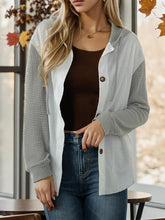 Load image into Gallery viewer, Contrast Button Up Drawstring Hooded Shirt
