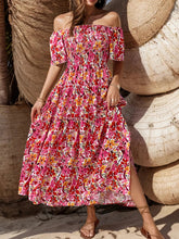 Load image into Gallery viewer, Slit Floral Off-Shoulder Short Sleeve Dress